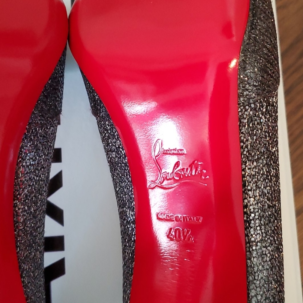 Christian Louboutin Glitter Criss-Cross Peep Toe Stiletto Shoes - Picture 5 of 8